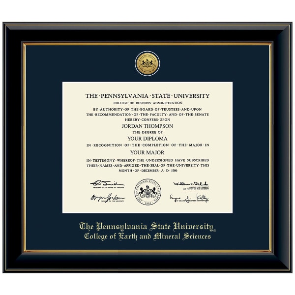 #107 College of Earth and Mineral Sciences diploma frame Gold Medallion (Black)